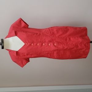 Vintage JRT Coral Pink Linen and Cotton Blend Short Sleeve Dress, Size 12